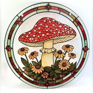 8" Acrylic Charming Spring Flowers Red Toadstool Window Hanging Sun Catcher New